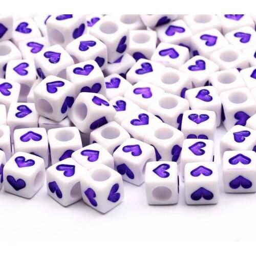 Purple Heart Shaped Loose Acrylic Beads 6x6 mm White Spacer Beads For Jewelry Making Diy Necklace Bracelet Accessories