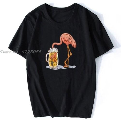 Retro Flamingo Beer Mug Beer Drinker T-Shirt Print Fashion Men Cotton Tshirt Tees Streetwear