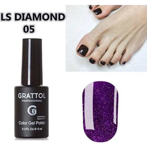 GRATTOL Professional 9ML UV Gel Nail Polish Sparkle LS Diamond 05 Glitter Gel Lacquers Bright Long Lasting Varnish Nail