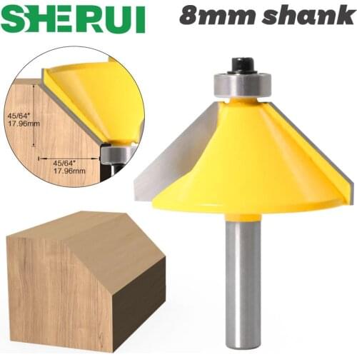 1pc 8mm Shank High Quality Large 45 Degree Chamfer & Bevel Edging Router Bit Wood Cutting Tool woodworking router bits