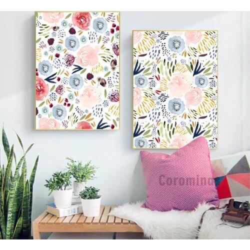 Watercolor Floral Canvas Painting Pink Flowers Wall Art Poster Modular Hd Print Nordic Dervish Art Nursery Home Cuadros Decor