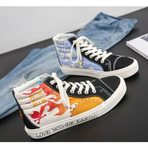 Canvas Sneakers Men Fashion Cartoon Printing Vulcanized Shoes Women Spring and Autumn Unisex High top Canvas Skateboard Shoes