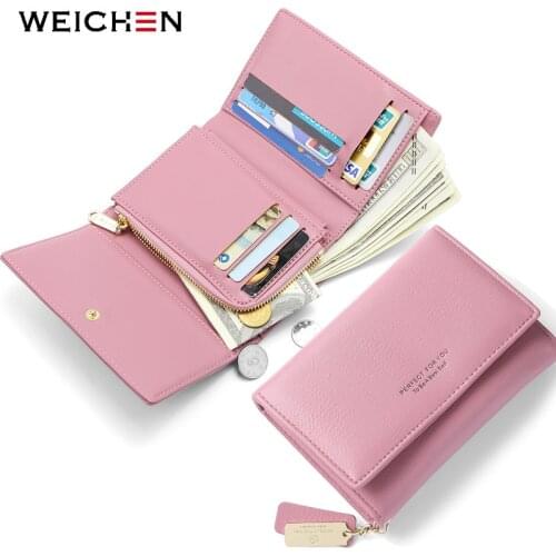 WEICHEN Trifold Standard Wallet Women Many Departments Zipper Coin Pocket Pu Leather Purse Small Wallets Female Brand Designer