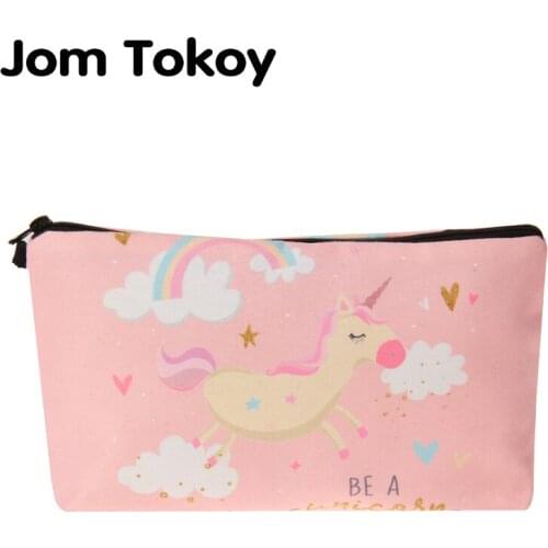 Jom Tokoy 3D Printing Pink unicorn Makeup Bags With Multicolor Pattern Cute Cosmetics Pouchs For Travel Ladies Cosmetic Bag