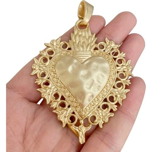1 x Large Boho Filigree Heart Matt Gold Charms Pendants for Necklace Jewelry Making Accessories 81x56mm