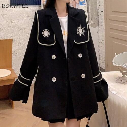 Basic Jackets Women Embroidery Patchwork Korean Style High Street Stylish Design Autumn Female Coats Vintage Loose Tender Casual