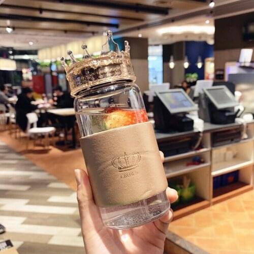 Korean Version of The Mini Transparent Crown Net Red Glass Female Student Water Cup Portable Creative Fresh Art Casual Cup