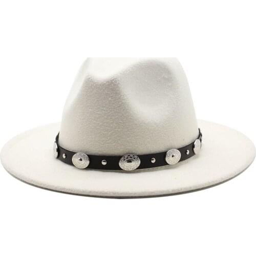 Trendy Men Women Wool Felt Jazz Fedora Hats Panama Trilby Party Formal Top Hat In BLACK WHITE AND YELLOW with Belt Decor 60 CM