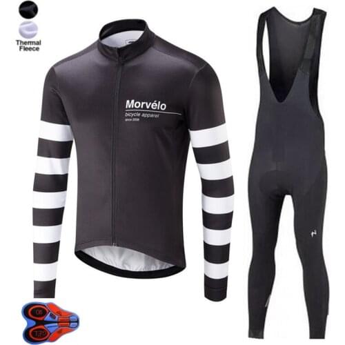 MORVELO Winter Thermal Fleece Long Sleeve team Men Cycling Jersey9D GEL PAD set ropa ciclismo sport Cycling Bicycle Clothing