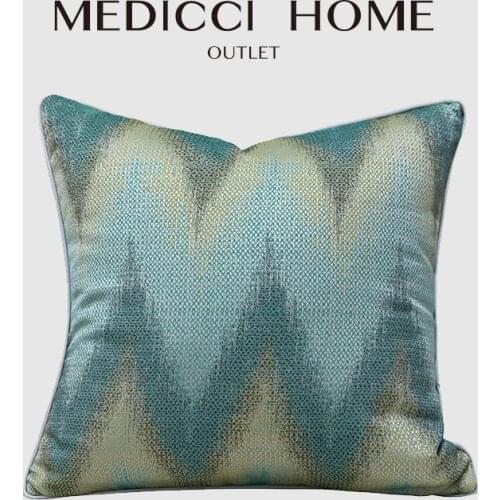 Medicci Home Cushion Cover Luxury Teal Blue Gradual Color Change Sawtooth Geometric Jacquard Modern Sofa Pillow Cases 45x45cm