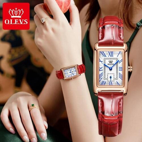 OLEVS Watch for Women Square Roman numerals Analog display Top Brand Luxury waterproof leather lady watches Quartz montre femme