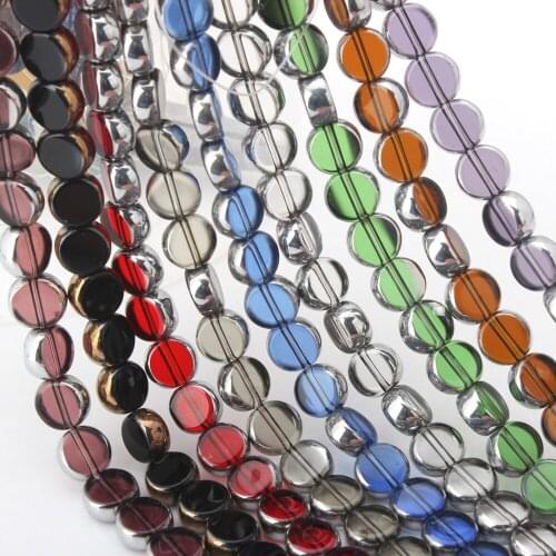 OlingAr 10MM 20pcs/lot flat round shape plating Silver color/Gold mixing Glass Loose Beads DIY earring/necklace/Jewelry Making