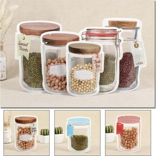 Portable Mason Jar Shape Bags Reusable Seal Food Saver Storage Bags Organizer Nuts Candy Cookies Snack Sandwich Ziplock Bags