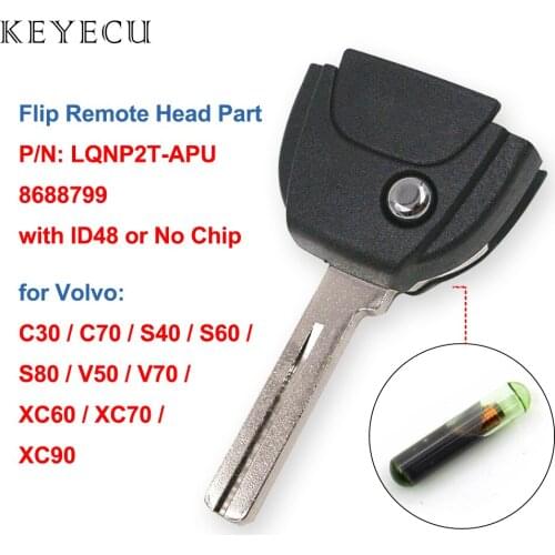 Keyecu Flip Remote Key Head Part with ID48 or No Chip for Volvo C30 C70 S40 S60 S80 V50 V70 XC60 XC70 XC90 LQNP2T-APU, 8688799
