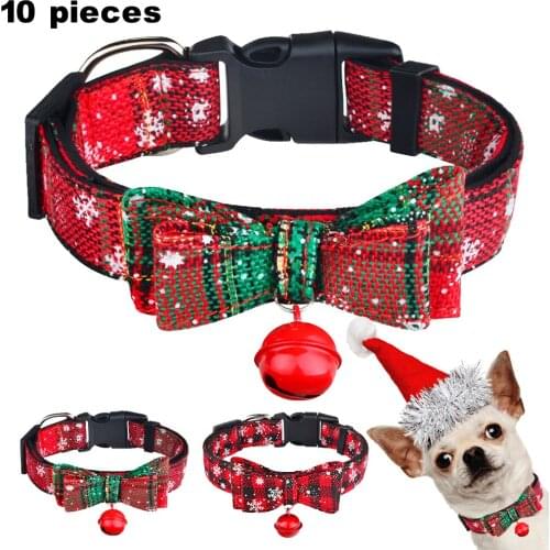 Christmas Dog Collar & Bell Fabric Female Male Puppy Pet Bow Tie Adjustable XS-L Medium large Puppy Collars Pet Collar Nylon
