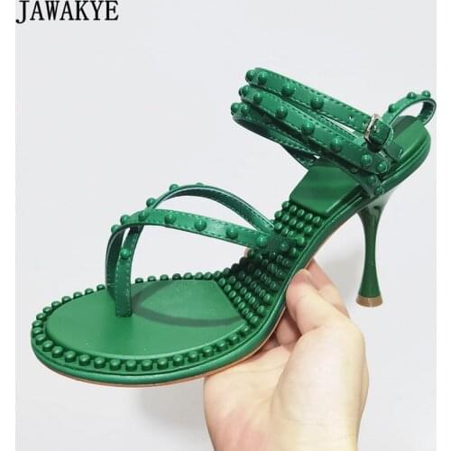 Clip-on Rivet Studded Ankle Strap Summer Sandals Women Gladiator Shoes Flipflops Sexy Super High Heel Runway Party Sandals