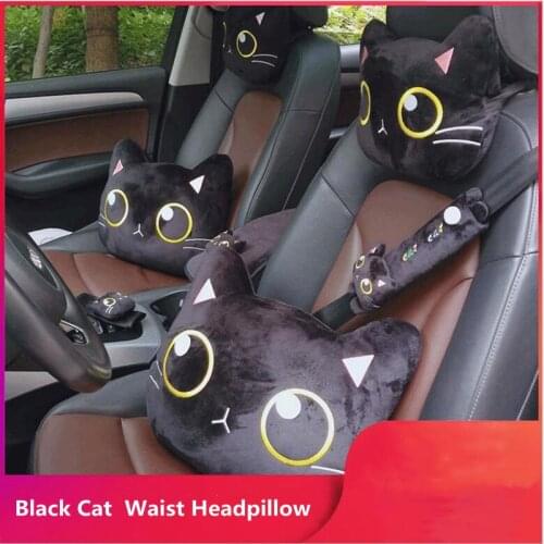 Four Seasons Generla Universal Black Cat Lumbar Pillow Headrest Neckpillow Car Interior Decoration Accessories