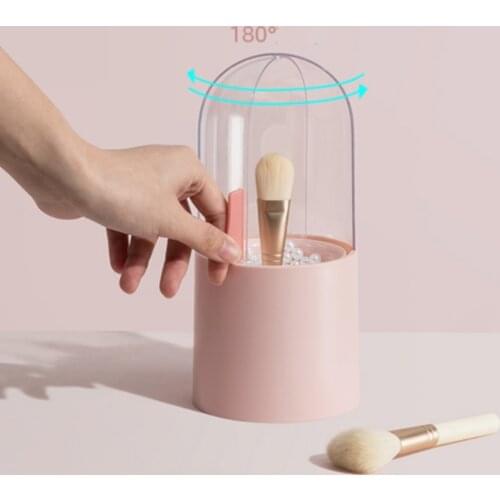180° Rotate Makeup Brush Holder with Pearl Dustproof Makeup Organizer Waterproof Cosmetic Brush Storage Bucket