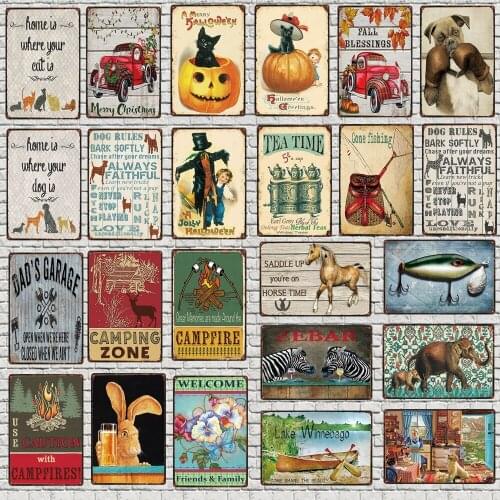 Welcome Sign Dog Rules Decorative Signs Tin Plaque Metal Vintage Wall Bar Home Art Pet Shop Craft Decor 30X20CM DU-5085A