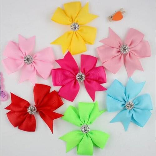 10pcs/lot Satin Ribbon Flowers Bows Rhinestones Party Weddng Supply Home Decor DIY