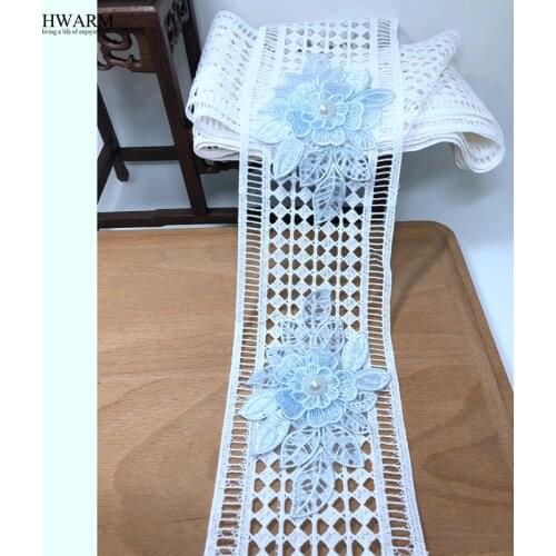 2yard 3D Beaded Flower Lace fabric wedding decoration new bilateral bar code milk geometric lattice embroidery water-soluble