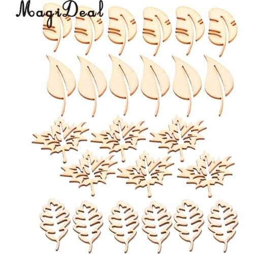 24pcs mixed MDF Cut Wood Leaf Leaves Natural Wooden Embellishment Scrapbooking Craft Handmade Accessories Home Decorations
