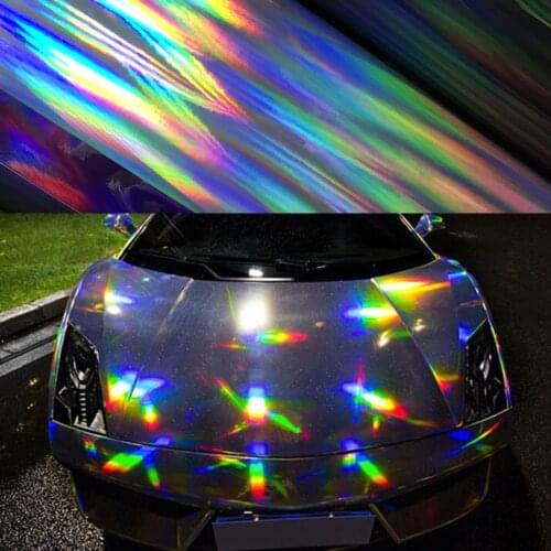 30cm*1/2/3/4/5/6M Silver Laser Chrome Plating Vinyl Holographic Auto Car Wrap Film Rainbow Car Body Decoration Chrome Sticker