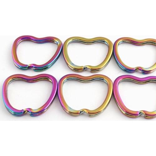 6pcs 30*32mm Key Rings Rainbow DIY Special Shaped Metal Key Buckle for Keychanins Earrings Necklaces Bags Decoration DIY Jewelry