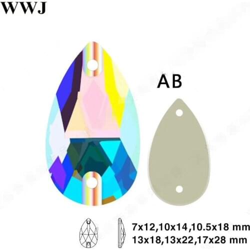 800pcs K9 Sew On #3230 AB Crystal Teardrop Sew On Stones Flatback 7x12 mm Droplet Sewing Glass Crystal Beads