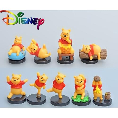 Disney Animation Boxed 9 Sets Of Action Winnie The Pooh Cute Cartoon Scene Hand Doll Winnie The Pooh Garage Kit Ornaments Gifts