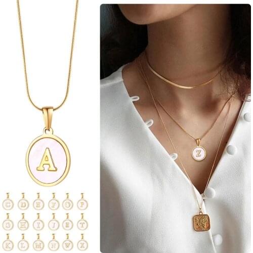 A to Z Coin Necklace Letter Pendant for Women Shell Stainless Steel Gold Color Tiny Charm Femal Layered Gifts