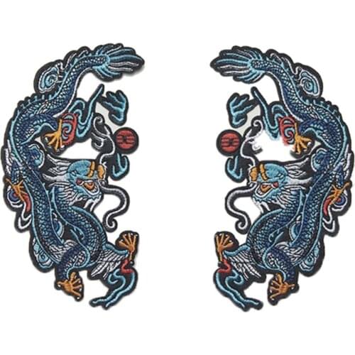 2 Pc wing Large Chinese Dragon Animal Embroidery Patches Sewing Iron on Fabric Applique for Clothes DIY Embroidered Appliques