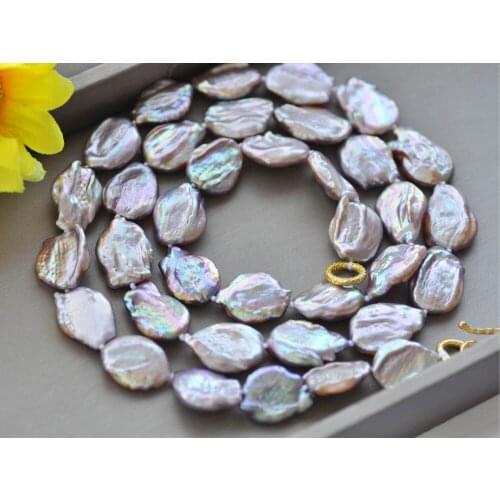 MCT·STAR Z10296 18"-33" 22mm Florid-Lavender Baroque Coin Reborn KESHI Pearl Necklace