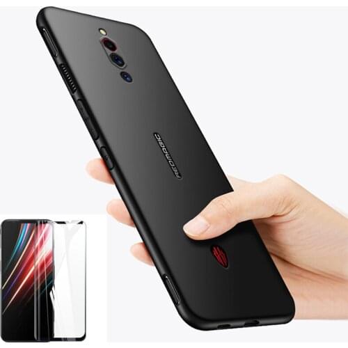 For ZTE Nubia Red Magic 5G Case 2020 Black Soft Case with Black Full Tempered Glass For Nubia Red Magic 5G NX659J Phone Case