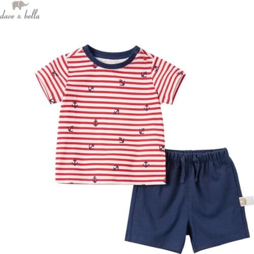 DB17272 dave bella baby boys summer casual cartoon striped clothing sets kids boy fashion short sleeve sets children 2 pcs suit