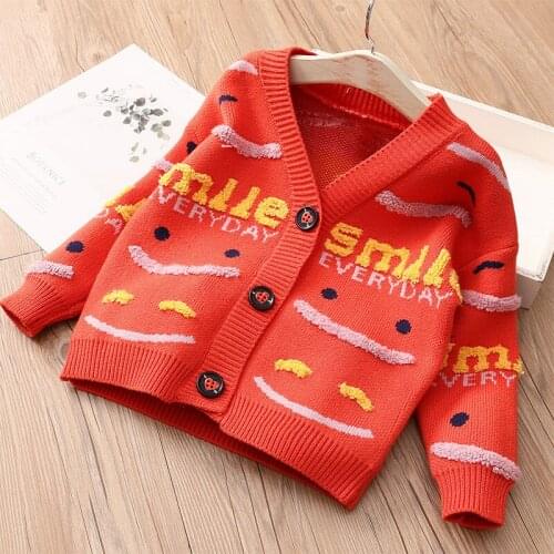 2021 Spring Autumn New 2 3 4 5 6 7 8 910 12 Years Children Baby V-Neck Long Sleeve Letter Jacket Cardigan Sweaters For Kids Girl
