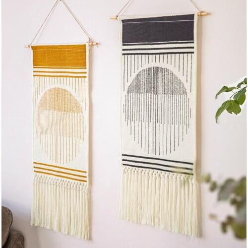 Nordic style Home Boho Decor cotton Tassel Handmade Woven Wall Hanging Tapestry colorful printing hand knotted wall decoration