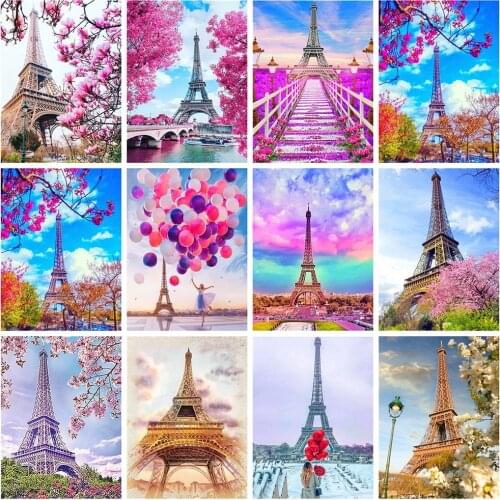 HUACAN Diamond Painting Kit Eiffel Tower Pictures Of Rhinestones 5D DIY Diamond Embroidery Cross Stitch Landscape Wall Art