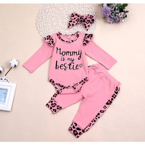 Baby girl Suit 2020 fashion girls suit pink cotton letters long sleeve romper printed trousers autumn baby girl clothes
