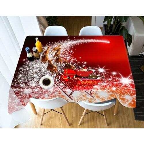 3d Red Tablecloth Christmas Santa Claus Fireworks Washable Cotton Cloth Thicken Rectangular and Round Wedding Table Cloth