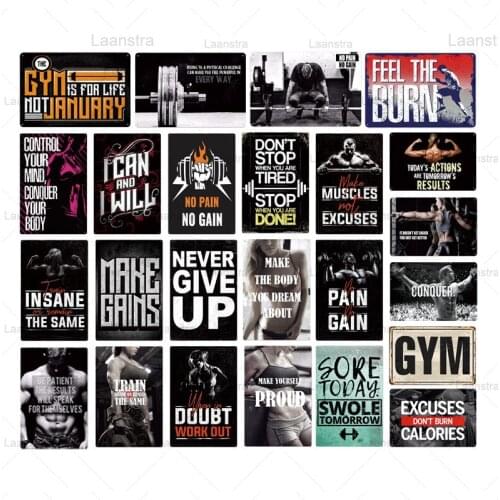 Metal Tin Sign Excuses Signs Modern Poster Fat Loss Fitness Shaping Persist Wall Art Decor For Gym Home Sports Club Iron Plaque