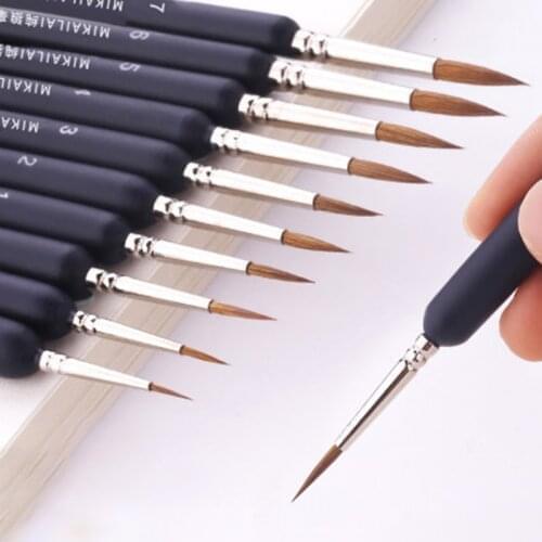 MIKAILAN Wolf Hair Hook Line Brush Black Rod Fine Round Tip Hand Painted Hook Line Pen Different Size Drawing Brush Paintbrush