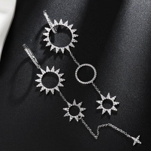 Fashion Sun Flower Shape Long Asymmetric Earrings Gear Party Luxury Design Pendientes Earring Women Aretes De Mujer Zk30