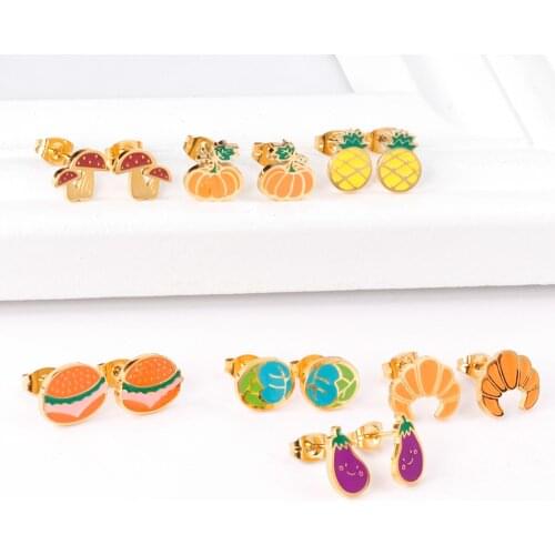 LUXUKISSKIDS Vegetables Fruit Stud Christmas Earrings Set For Children Cute Stainless Steel Girls Earing Trendy Jewelry 2021 New