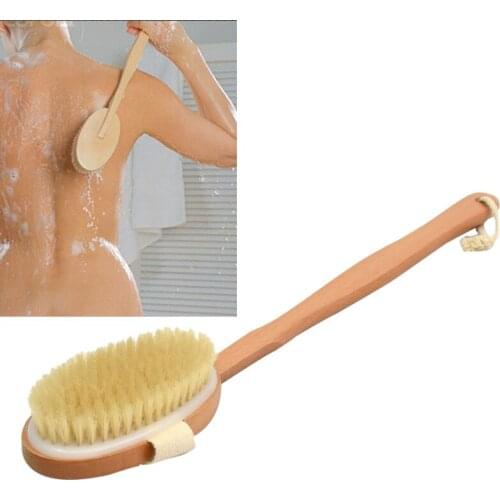 Natural Long Wooden Bristle Body Brush Massager Bath Shower Back Spa Detachable Scrubber SSwell