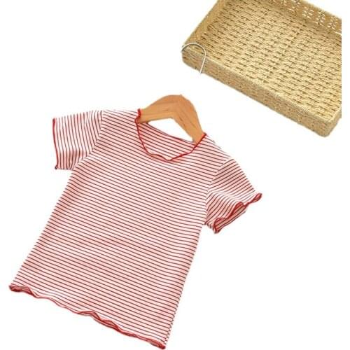 New Summer Childrens Clothing Girls T-shirt Short-sleeved Shirt Bottoming Shirt Girl Baby Striped T-shirt Girl Top
