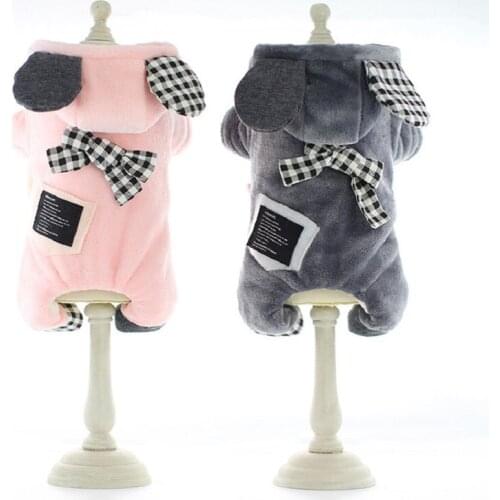 Clothes for Dogs Winter Dog Jumpsuit Bichon Lattice Bear Flannel Four-legged Hoodie XS S M L XL