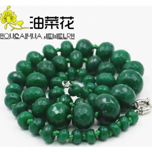 8-20mm Green Chalcedony Stone Necklace Faceted Wheel Bead Abacus Beads Jewelry Banquet Collocation Wholesale Price 18'' W0281