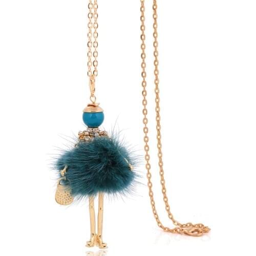 Crystal green fur necklaces statement jewelry for women 2017 hot selling big necklace pendant long chains fashion necklaces