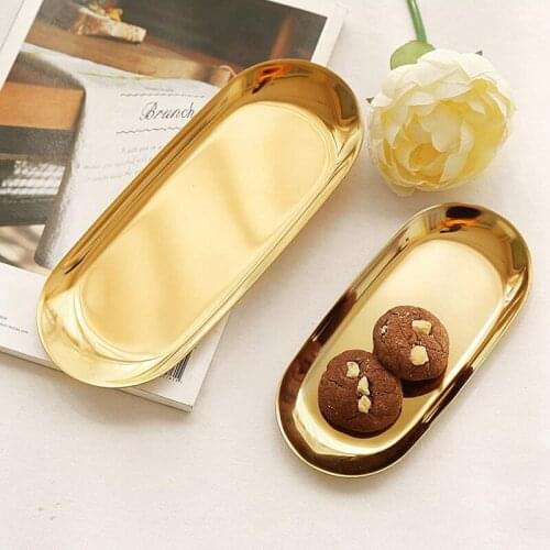 2 Sets Gold Oval Stainless Steel Trinket Tray Towel Storage Dish Plate Tea Fruit Trays Cosmetics Jewelry Plate